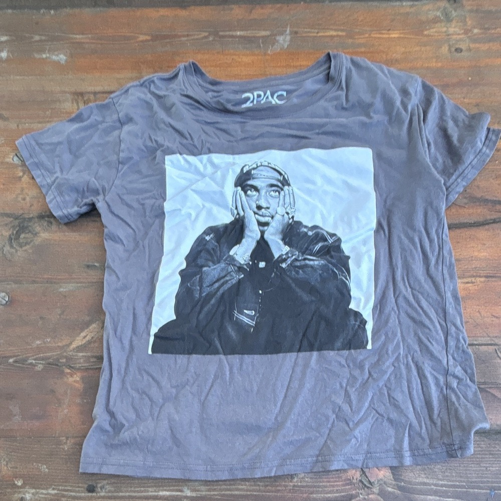 2Pac Gray Graphic T-Shirt Size L Original Rap & Hip Hop Music Tee